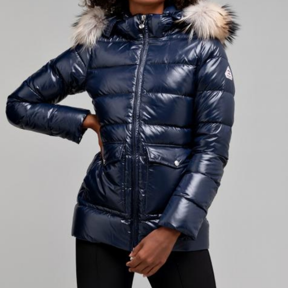 Pyrenex Navy Puffer Jacket with Fur Trim